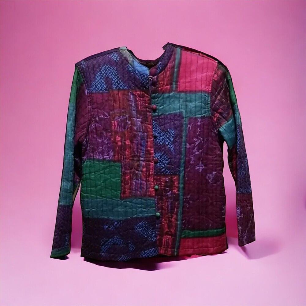 Vintage‎ Phool Cotton Quilted Womens Jacket Med Reversible Color Block Or Purple